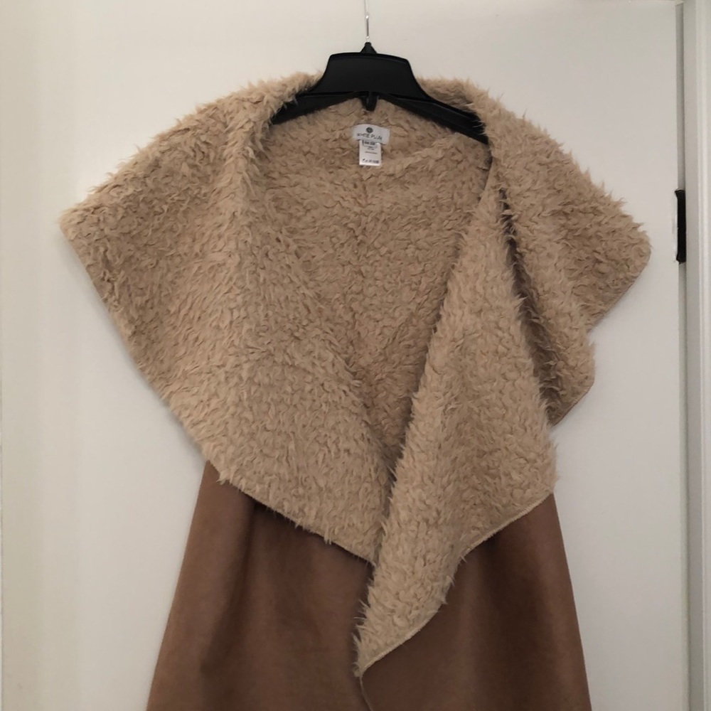 Women’s drape front faux fur lined long vest